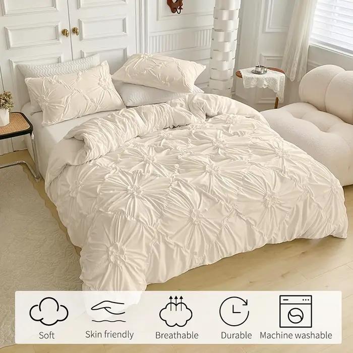 Ensemble de housse de couette à fleurs tridimensionnelles Beige