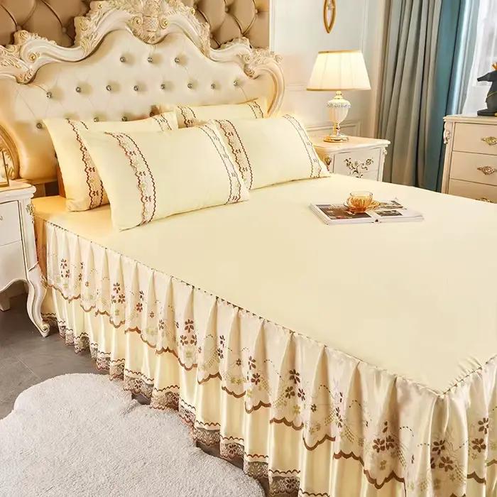 Ensemble de 3 pièces de jupe de lit en dentelle douce