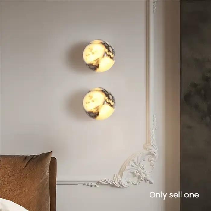 B84B-luxe haut de gamme chambre chevet boule marbre pierre naturelle applique lumière LED salon couloir escalier évier