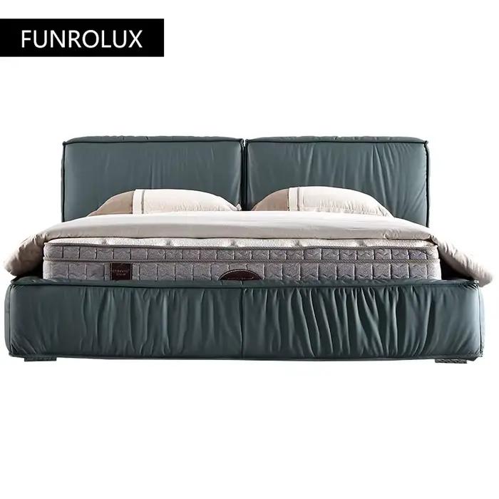 Lit lumineux de luxe moderne simple en cuir