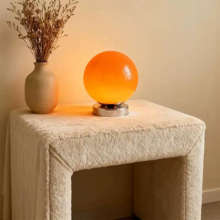 Lampe de table sphérique en verre de Murano, style vintage rétro, lampe de chevet à 3 tons de lumière douce et diffuse pour chambre à coucher simple, table de nuit, maison