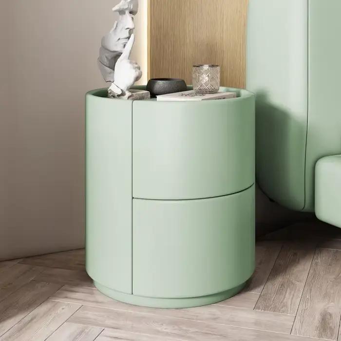 Table de chevet ronde en cuir, armoire à placer près du canapé du salon, table de chevet ronde créative en bois massif, meuble de rangement pour chambre à coucher