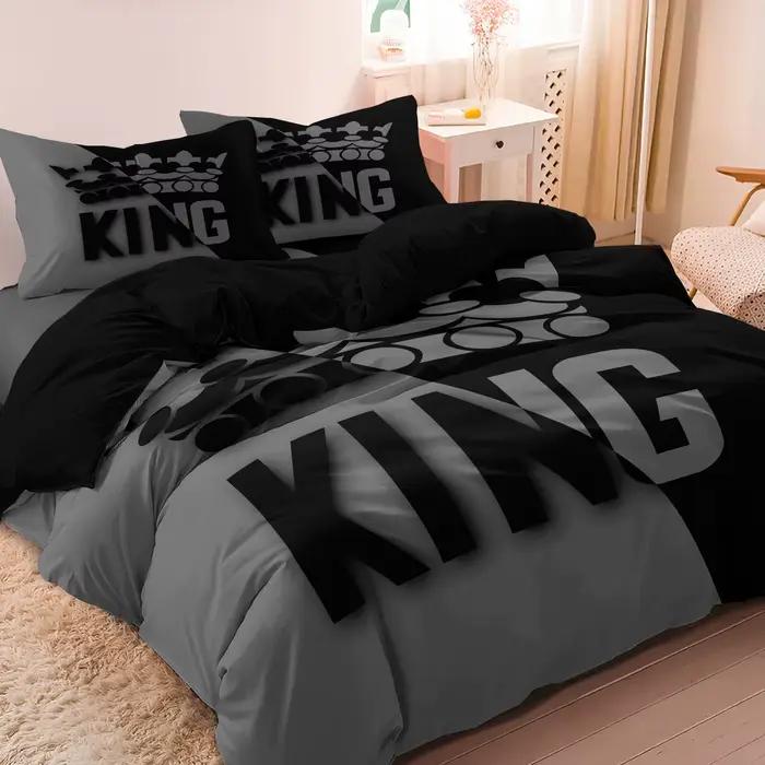 Ensemble de housse de couette à motif de lit King Size gris et noir