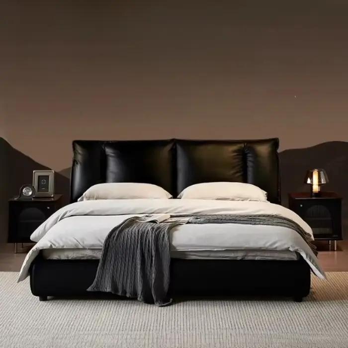Lit double king size de luxe, cadre de lit queen size noir 180x200cm, tête de lit en bois, lit moderne, meubles de chambre à coucher.
