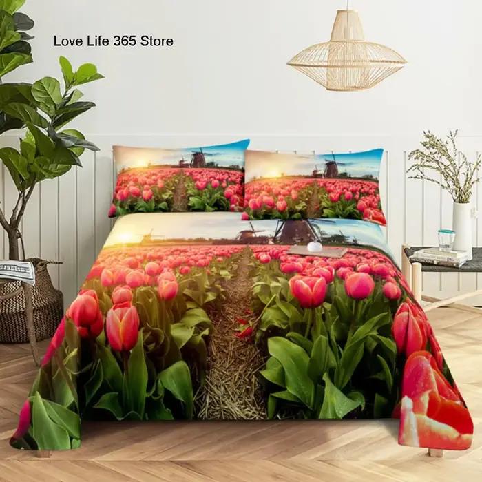 Ensembles de draps de lit roses College en fleurs 3D