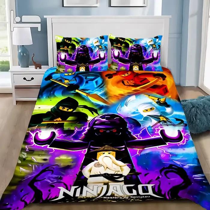 Housse de couette jeu de dessin animé taie d'oreiller ensemble de literie garçon fille chambre décoration enfants-n-ninjagos-cadeau simple Double grande taille