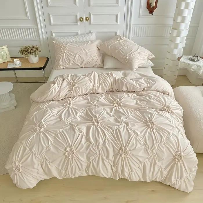 Ensemble de housse de couette à fleurs tridimensionnelles Beige