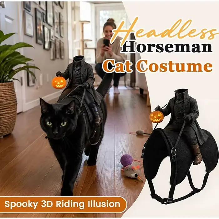 Costume de chat cavalier sans tête, costume d'Halloween effrayant en 3D pour chien, accessoires de déguisement pour animaux de compagnie, convient aux petits chats et chiens.
