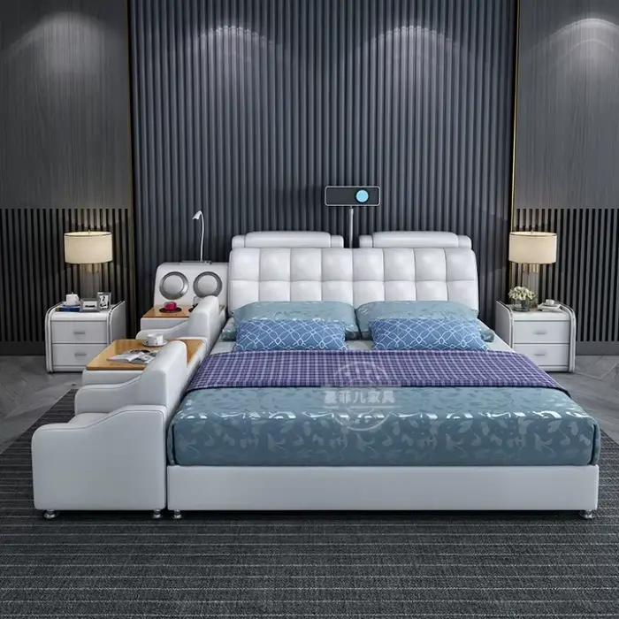 Lit plateforme intelligent et moderne en cuir de luxe 180x200 cm avec rangement