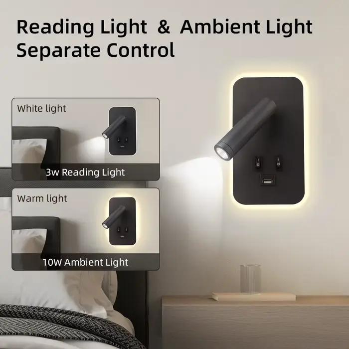 Lampe murale de lecture avec USB 13W, applique murale de chevet rotative, Double interrupteur, spots LED pour chambre à coucher