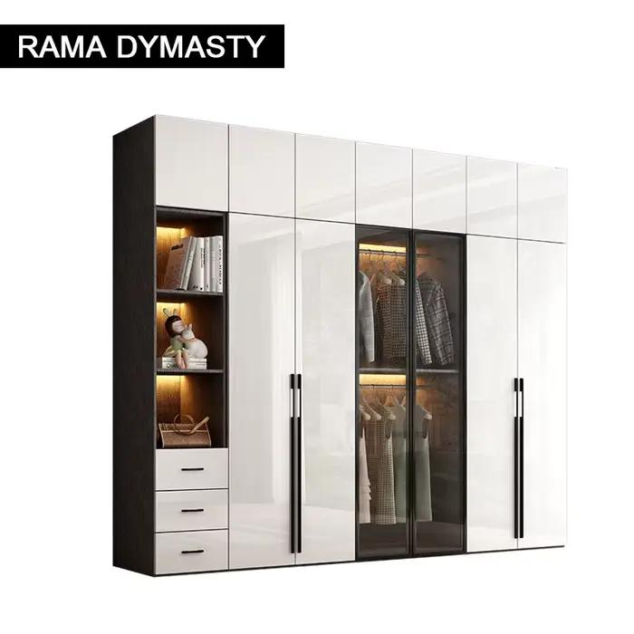 Armoire large blanche de luxe moderne, tiroirs et portes pour vêtements