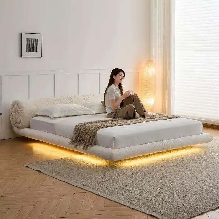 Lit double moderne et simple en tissu de luxe nordique