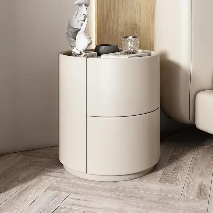 Table de chevet ronde en cuir, armoire à placer près du canapé du salon, table de chevet ronde créative en bois massif, meuble de rangement pour chambre à coucher