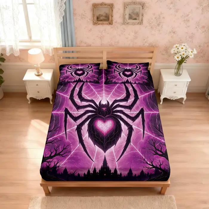 Ensemble de draps de lit sans noyau imprimés d'araignées colorées, 3 pièces, couvre-lit doux multi-spécifications, décoration de chambre à coucher, lavable