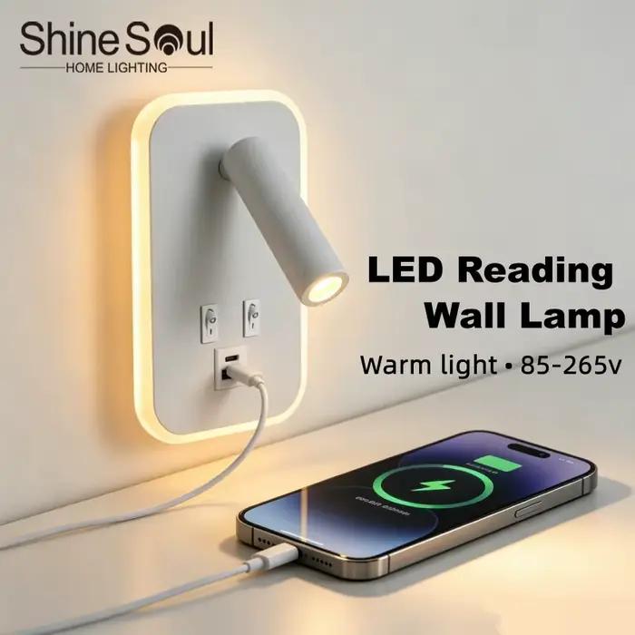 Lampe murale LED de chevet rotative avec interrupteur
