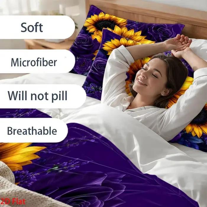 Ensemble de housse de couette imprimée tournesol violet 3 pièces