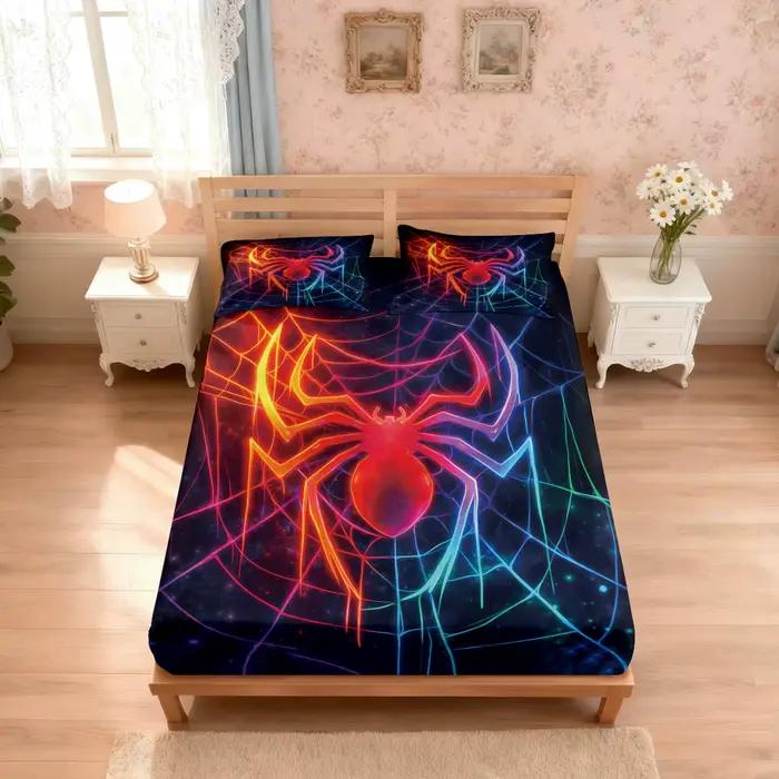 Ensemble de draps de lit sans noyau imprimés d'araignées colorées, 3 pièces, couvre-lit doux multi-spécifications, décoration de chambre à coucher, lavable