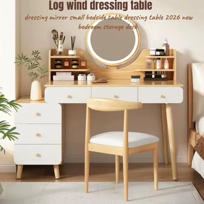 Coiffeuse de chambre à coucher blanche en bois avec miroir