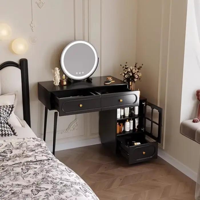 Dressing de chambre à coucher extensible avec tiroir d'angle noir chaise élégante miroir élégant mur de luxe Tocador Maquillaje meubles de maison