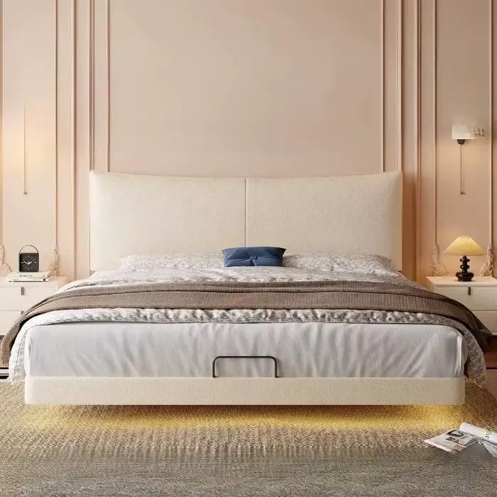 Lits de rangement en cuir, lit flottant double, lits simples modernes, lits japonais en tissu, meubles de chambre à coucher