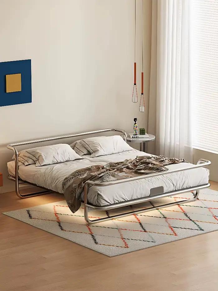 Lit double suspendu minimaliste en acier inoxydable italien