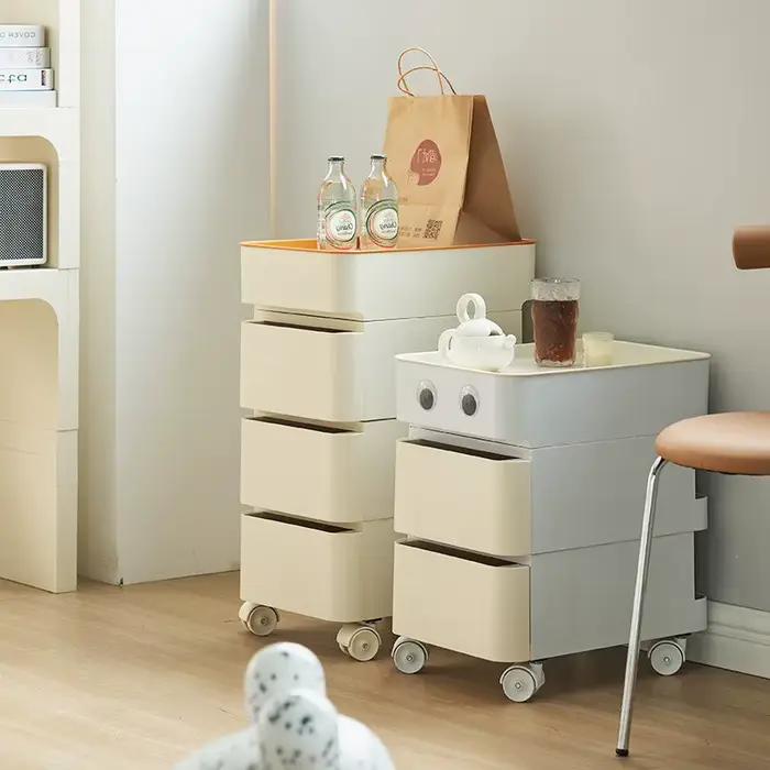Table de chevet mobile design, unité de rangement moderne avec chariot poussoir pour petits espaces, organisateur de chambre compact