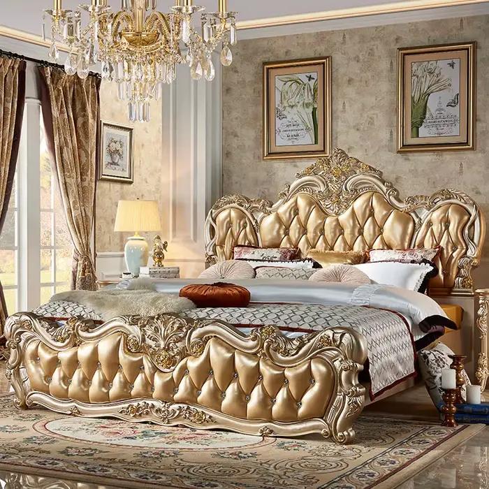 Ensemble de lit double de luxe européen doré