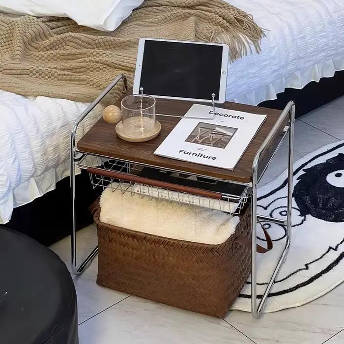 Table de chevet Vintage en acier inoxydable, rétro, pour chambre à coucher, salon, étagère latérale, support de rangement de chevet rustique