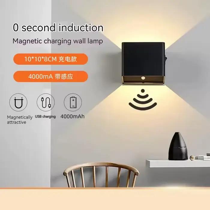 Lampe murale LED moderne rechargeable par USB avec fixation magnétique et capteur de présence humaine, idéale pour chambre à coucher, chevet, couloir et éclairage de passage
