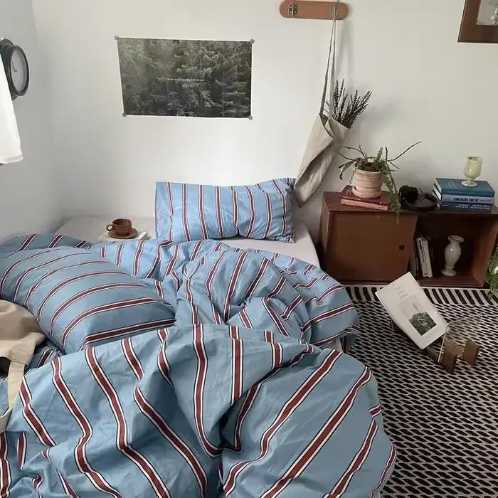 Parure de lit rayée pour garçons et filles