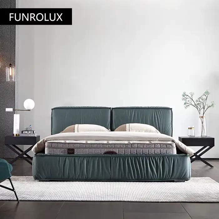 Lit lumineux de luxe moderne simple en cuir