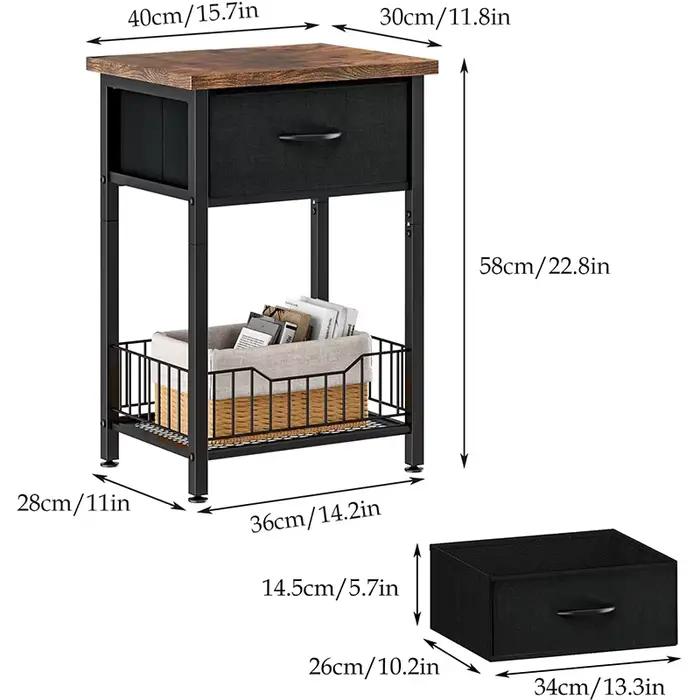 Table de chevet avec étagère ouverte, table d'appoint avec étagère de rangement MELand en tissu, table de chevet pour chambre et couloir