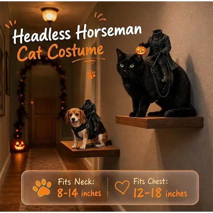 Costume de chat cavalier sans tête, costume d'Halloween effrayant en 3D pour chien, accessoires de déguisement pour animaux de compagnie, convient aux petits chats et chiens.