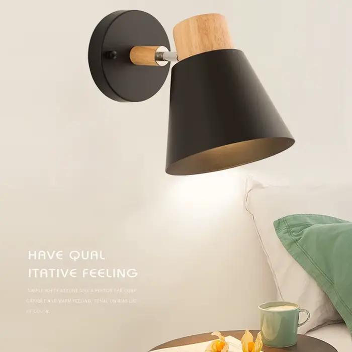 Appliques murales en bois nordique, lampe de chevet noire créative moderne E27, suspension LED, éclairage domestique, décoration de chambre
