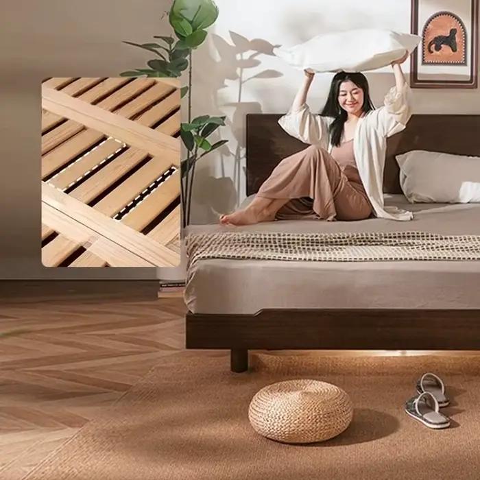 Cadre de lit double en bois 180x200cm avec tête de lit organisatrice