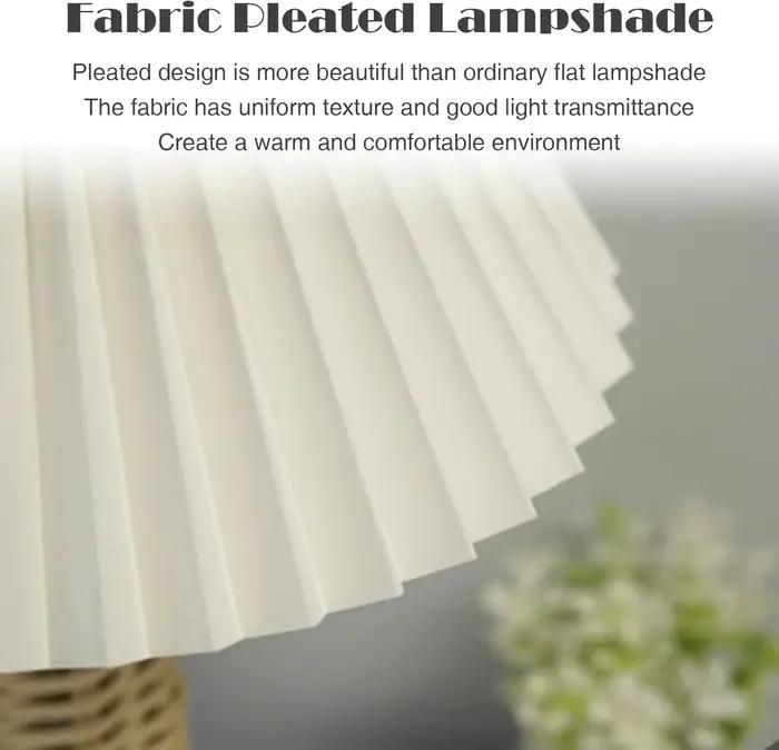 Lampe de Table Vintage en osier avec abat-jour plissé