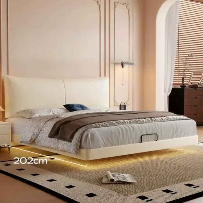 Lits de rangement en cuir, lit flottant double, lits simples modernes, lits japonais en tissu, meubles de chambre à coucher