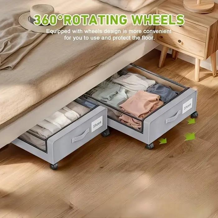 Conteneur de rangement sous le lit 2026 avec roulettes et couvercles, organisateur coulissant gain de place pour vêtements, chaussures, chambre, dortoir, usage domestique