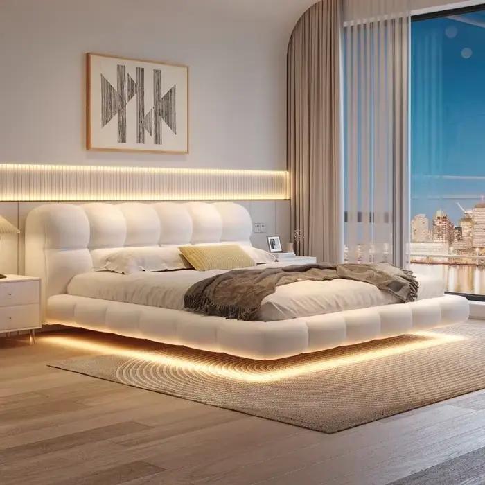 Lit double en bois avec organisateur de rangement 180x200cm ﻿ Ensemble complet de chambre à coucher : Lit King Size