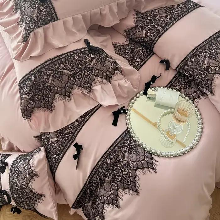 Parure de lit Vintage française en dentelle noire