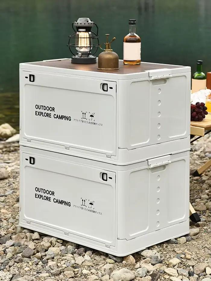 Boîte de rangement pliable avec couvercle en bois
