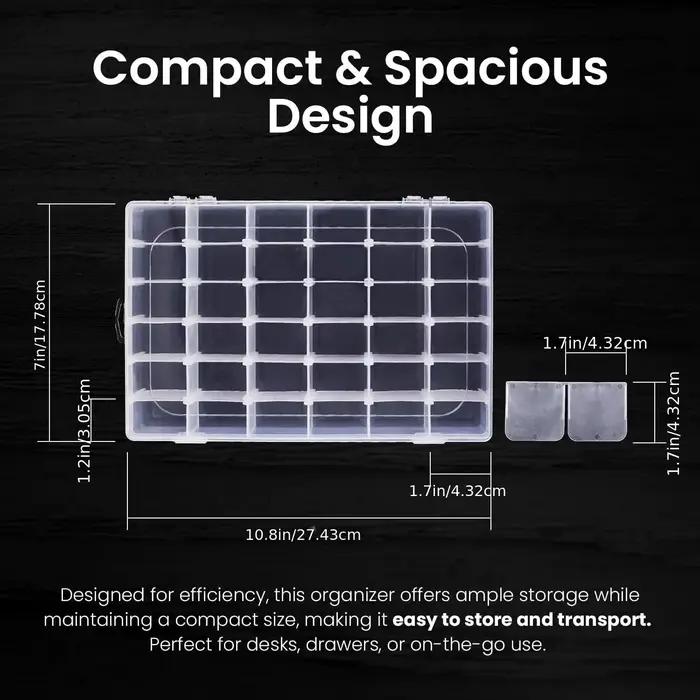 Boîte de rangement en plastique transparent à 36 compartiments avec séparateurs réglables — Idéale pour ranger des