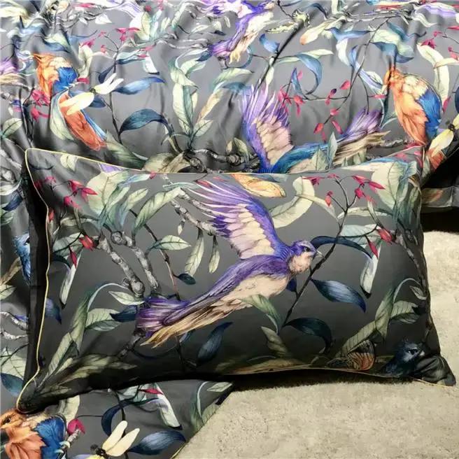 Ensembles de literie à impression numérique oiseau fleur en coton égyptien
