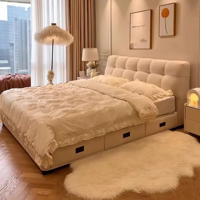 Tables de chevet Double lit nordique tiroirs de rangement Queen rembourrage lit crème Deluxe filles Muebles Para dortoir meubles