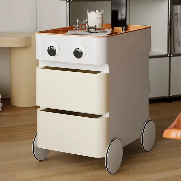 Table de chevet mobile design, unité de rangement moderne avec chariot poussoir pour petits espaces, organisateur de chambre compact