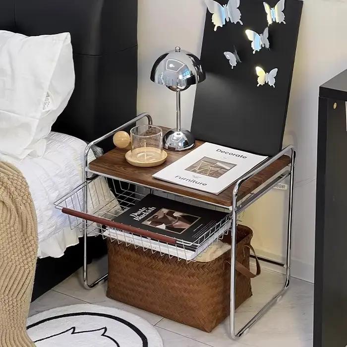 Table de chevet Vintage en acier inoxydable, rétro, pour chambre à coucher, salon, étagère latérale, support de rangement de chevet rustique