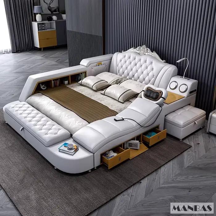 Lit multifonctionnel intelligent MANBAS Ultimate avec cadre en cuir véritable