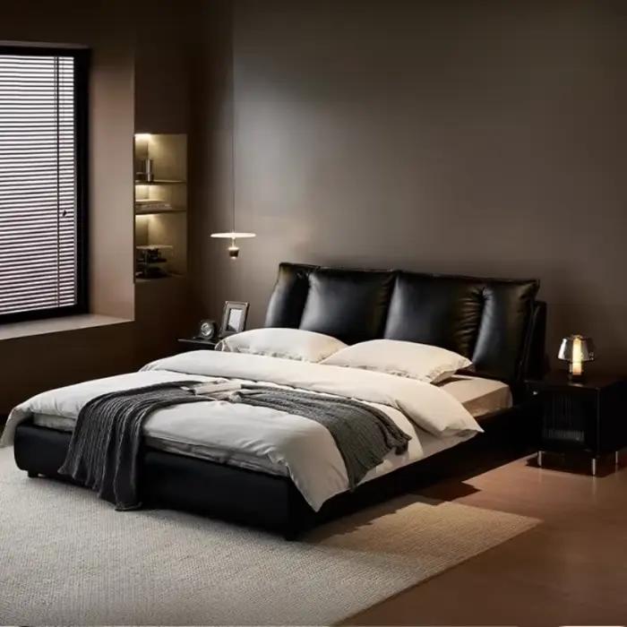 Lit double king size de luxe, cadre de lit queen size noir 180x200cm, tête de lit en bois, lit moderne, meubles de chambre à coucher.