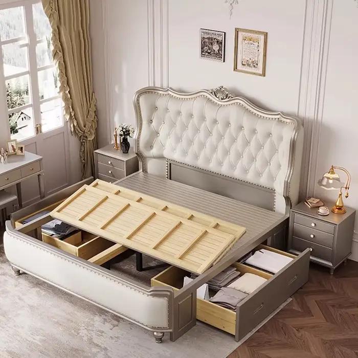 Tiroir rembourré lit nordique fantaisie cadre De rangement lit Double grand Cama De Lujo Para dortoir chambre meubles décoration