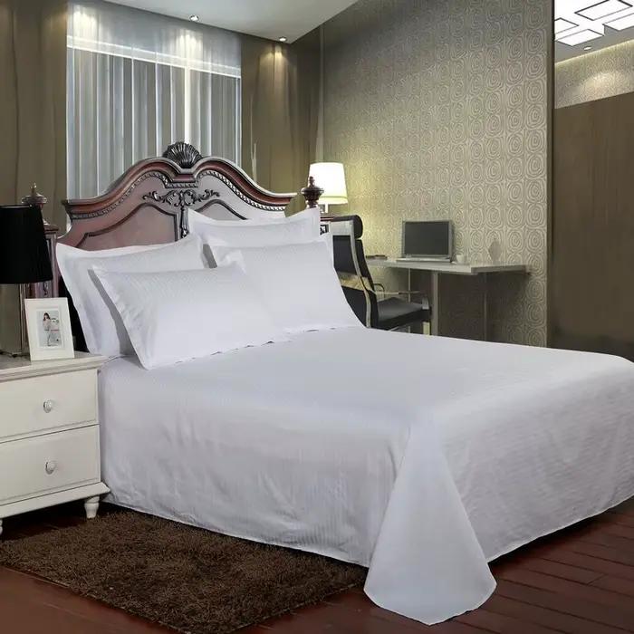 Drap de Lit Blanc pour Hôtel, 100% Coton, Couleur Unie, pio